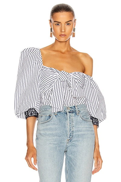 Shop Silvia Tcherassi Aosta Blouse In White & Blue Stripes