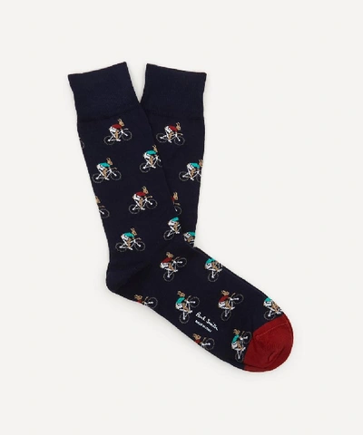 Shop Paul Smith Cycling Rabbit Motif Socks In Navy