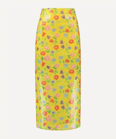 Shop Bernadette Roxane Sequin Floral Skirt In Jellypop Yellow