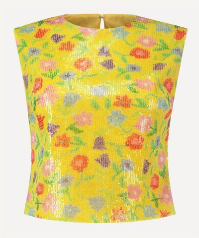 Shop Bernadette Roxane Sequin Floral Top In Jellypop Yellow