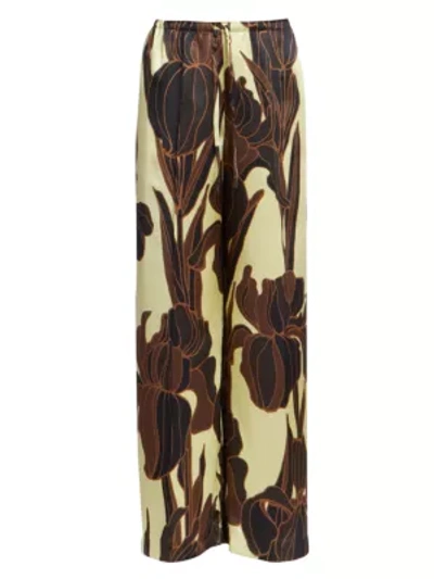 Shop Dries Van Noten Floral Silk Trousers In Pale Yellow