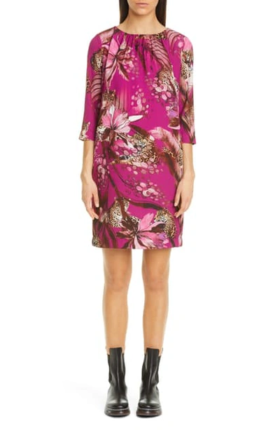 Shop Fuzzi Leopard & Floral Print Shift Dress In Azalea