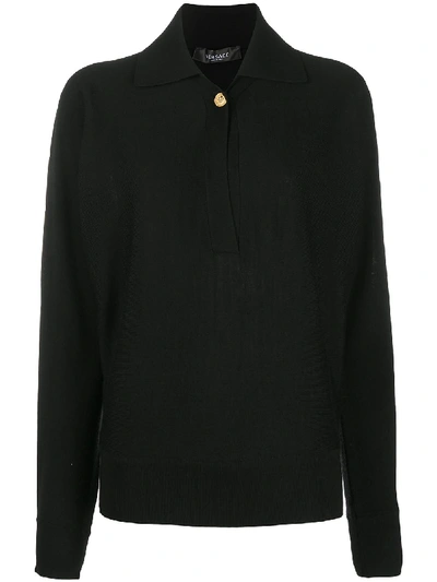 Shop Versace Wool Polo Jumper In Black