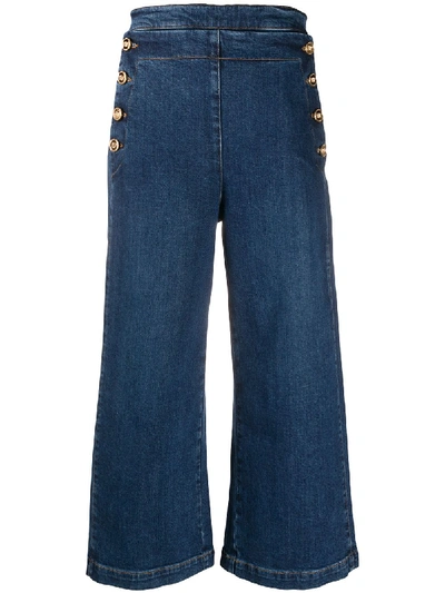 Shop Versace Medusa Denim Culottes In Blue