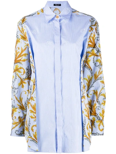 Shop Versace Panelled Cotton Shirt In Blue