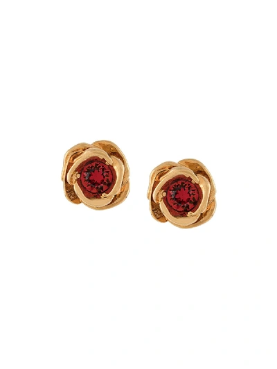Shop Versace Rose Embossed Earrings In Gold