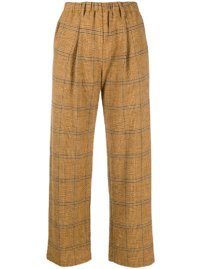 Shop Forte Forte Check Cropped Trousers In Brown
