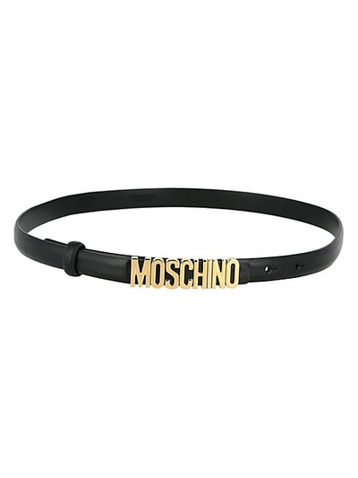 Shop Moschino Women's Skinny Leather Logo Belt In Black