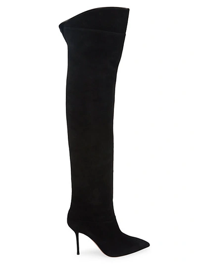 Shop Aquazzura Lancaster Over-the-knee Suede Boots In Black