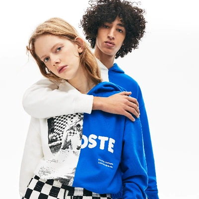 Shop Lacoste Unisex Live Bicolor Print Fleece Sweatshirt In White,blue