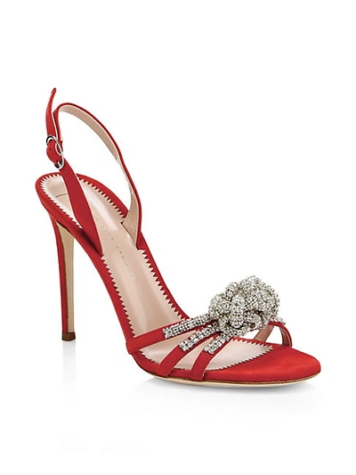 Shop Giuseppe Zanotti Ornament Crystal Suede Slingback Sandals In Nero