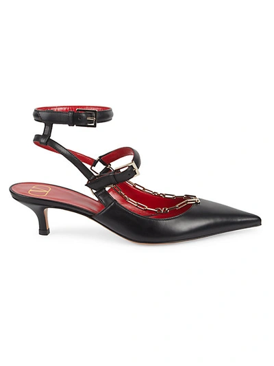 Shop Valentino D&eacute;collet&eacute; Medio Chain Ankle-strap Pumps In Black