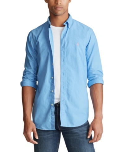 Shop Polo Ralph Lauren Men's Big And Tall Classic Fit Garment-dyed Long-sleeve Oxford Shirt In Blue Lagoon