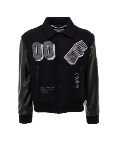 Shop Off-white Leather Varsity Medium Gr Jacket In Nero