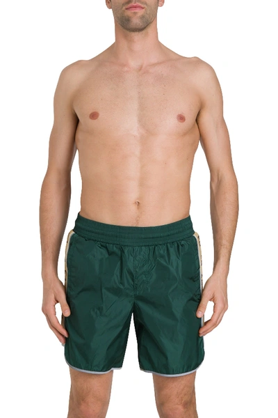 Shop Gucci Swimsuit Shorts With Gg Bands In Verde