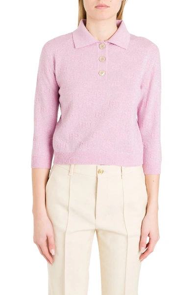 Shop Gucci Gg Knit Polo Tee In Rosa