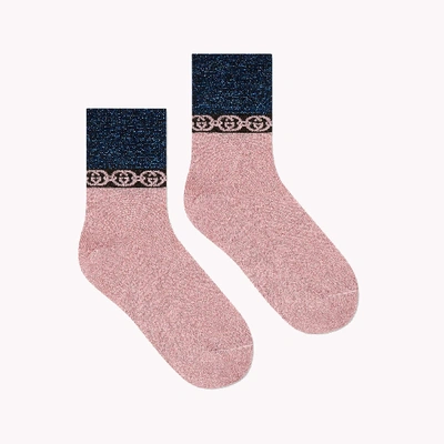 Shop Gucci Pink And Blue Lamé Socks