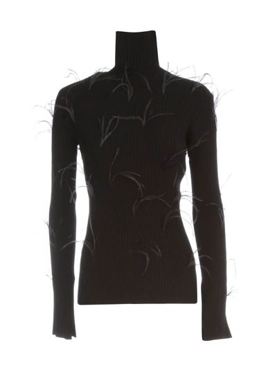 Shop Marques' Almeida Light Weight Feather Turtleneck Jumper With Flared Sleeves In Black