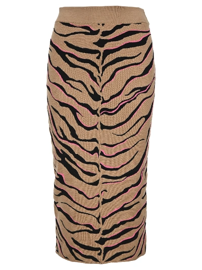 Shop Stella Mccartney Tiger Knit Skirt In Beige