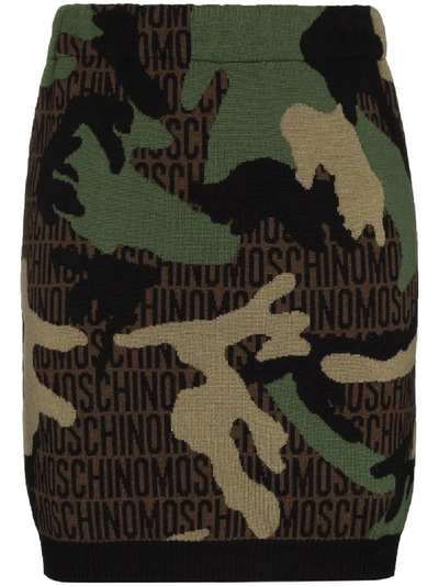 Shop Moschino Camouflage Logo-print Knit Mini Skirt In Green