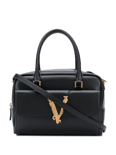 Shop Versace Small Virtus Tote Bag In Black