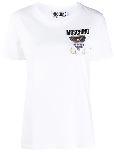 Shop Moschino Teddy Embroidered Logo T-shirt In White