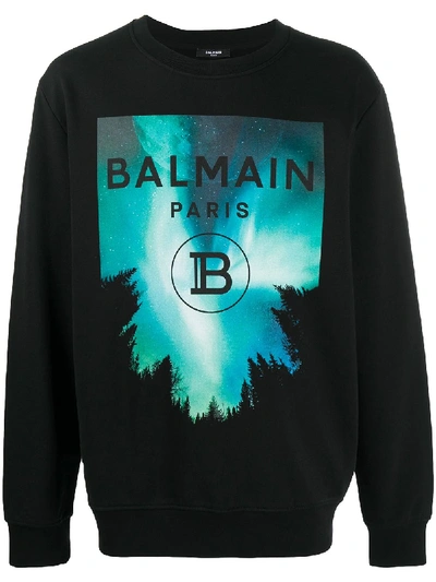 Shop Balmain Night Sky Logo Print Sweatshirt In Black