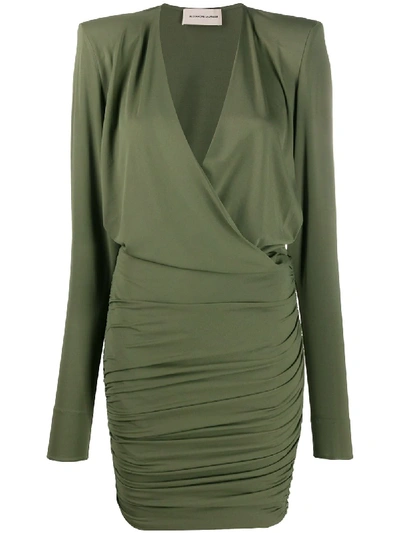 Shop Alexandre Vauthier Wrap Long-sleeve Mini Dress In Green