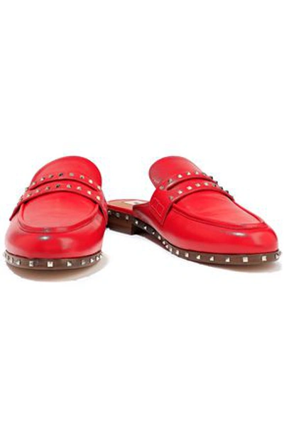 Shop Valentino Soul Rockstud Leather Slippers In Tomato Red