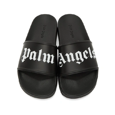 Shop Palm Angels Black Pool Slides In Black/white