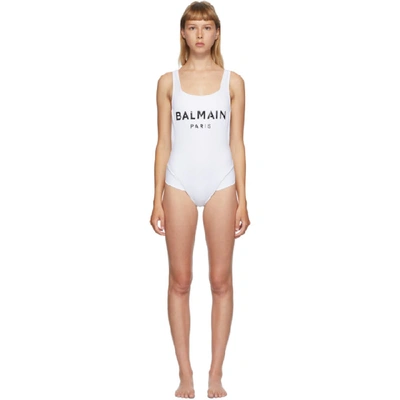 Shop Balmain White Cross Back One-piece Swim Suit In 100 White