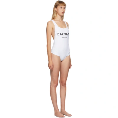 Shop Balmain White Cross Back One-piece Swim Suit In 100 White