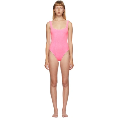 Shop Hunza G Pink Classic Square Neck One-piece Swimsuit In Bubblegum