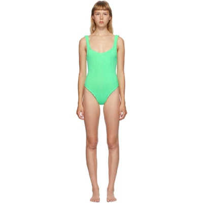 Shop Hunza G Green Classic Square Neck One-piece Swimsuit In New Lime