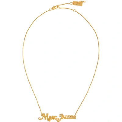Shop Marc Jacobs Gold New York Magazine Edition The Small Mj Nameplate Necklace In 710 Gold