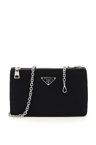Shop Prada Double Zip Chain Mini Bag In Black