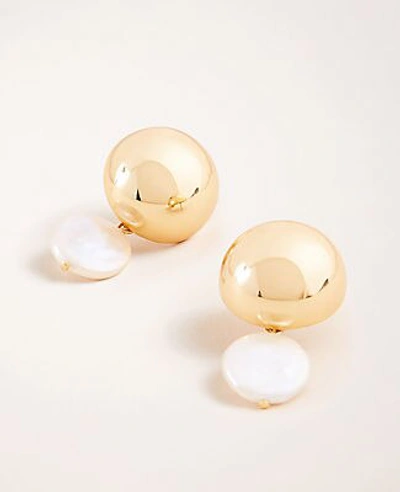 Shop Ann Taylor Pearlized Ball Drop Earrings In Gold