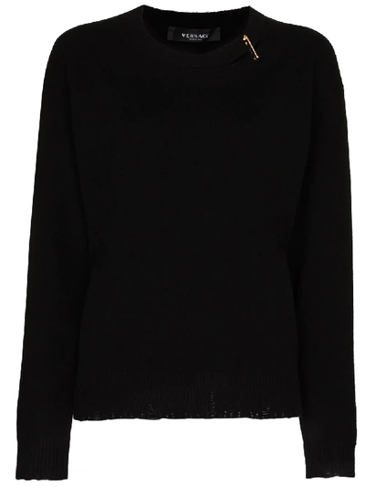 Shop Versace Safety-pin Distresssed-effect Jumper In Black