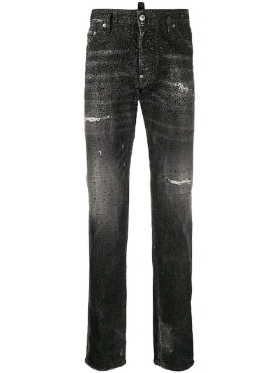 Shop Dsquared2 Crystal Embellished Slim-fit Jeans In Black