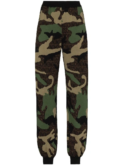 Shop Moschino Camouflage Intarsia-knit Track Pants In Green