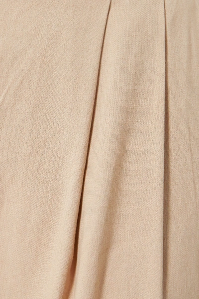 Shop Anna Quan Gigi Pleated Linen-blend Straight-leg Pants In Sand