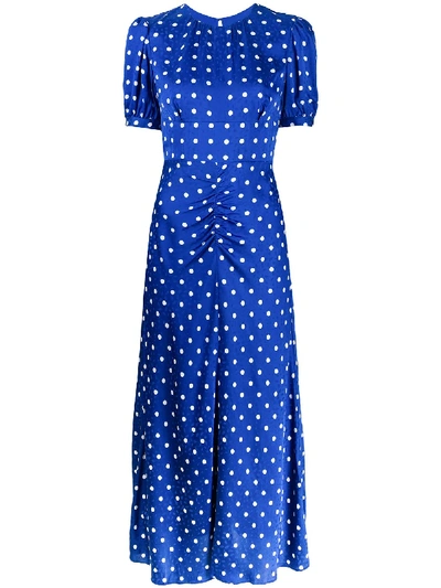 Shop Self-portrait Polka Dot Print Mid Dress In Blue