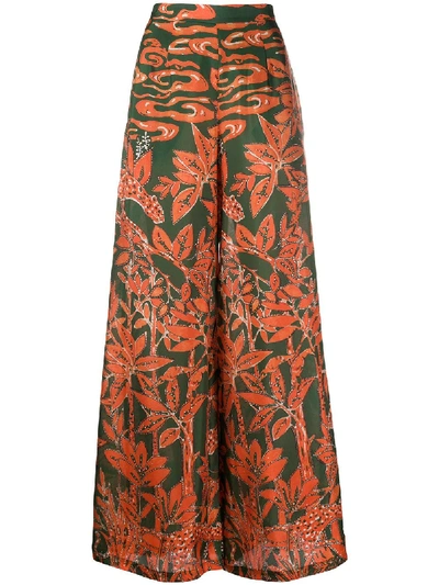 Shop L'autre Chose Floral Print Palazzo Trousers In Green