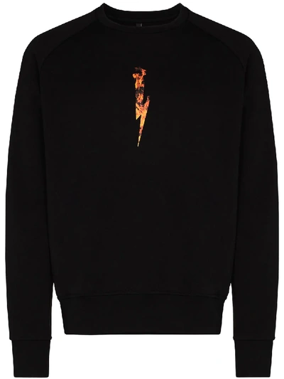 Shop Neil Barrett Flame Logo Print Sweatshirt In Black