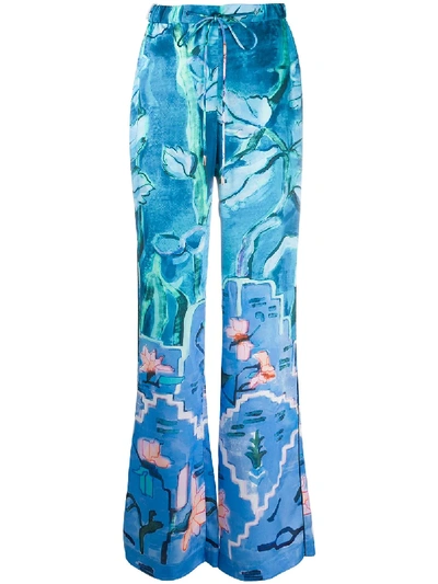 Shop Peter Pilotto Drawstring-waist Wide-leg Trousers In Blue