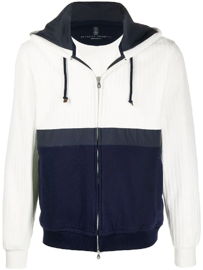 Shop Brunello Cucinelli Two-tone Zipped Hoodie In White