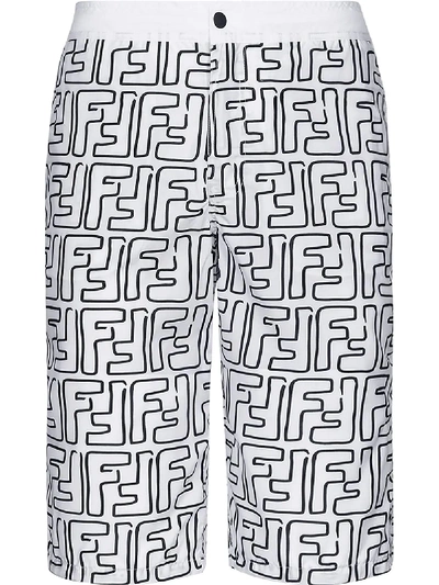 Shop Fendi Ff Motif Swim Short In White