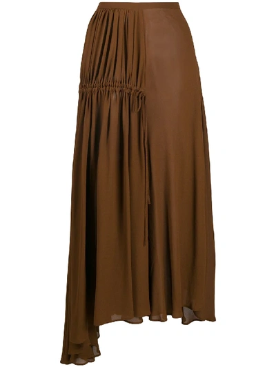 Shop N°21 Asymmetric Pleated Skirt In Brown