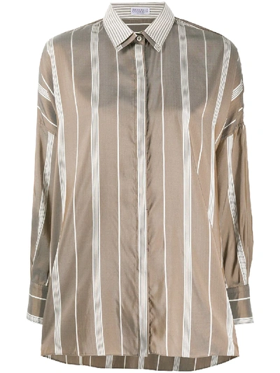 Shop Brunello Cucinelli Striped Print Shirt In Brown