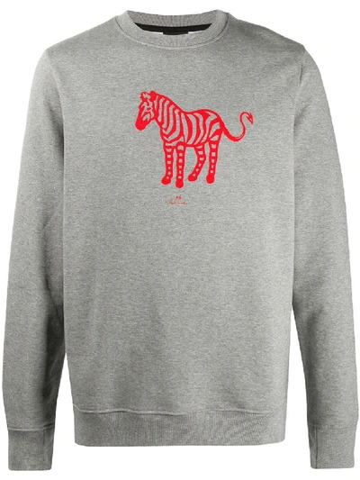 Shop Ps By Paul Smith Zebra Logo Organic Cotton Sweatshirt In Grey